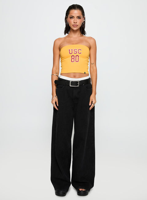 front view of model wearing Princess Polly USC Tube Top Gold Sleeveless straight 