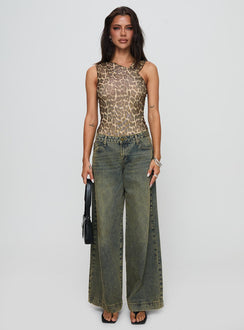 side view of model wearing Princess Polly Serenata Bodysuit Leopard Sleeveless 