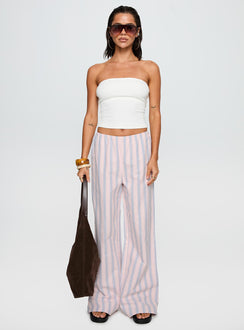 back view of model wearing Princess Polly Limestone Pants Pink Multi Low Rise Pants 