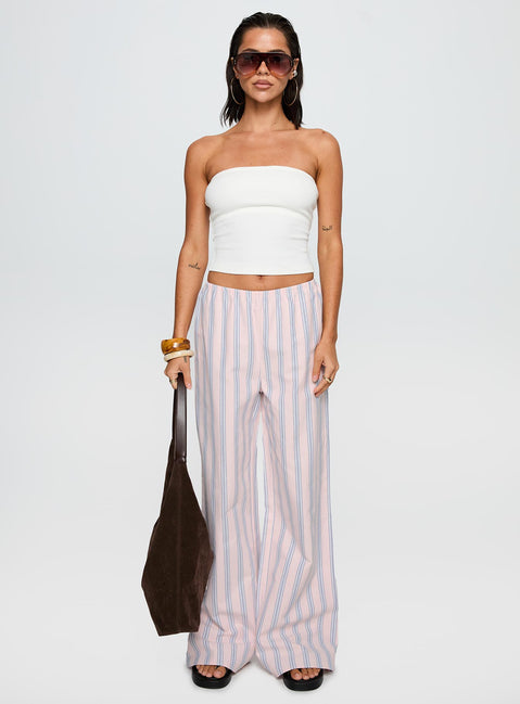 back view of model wearing Princess Polly Limestone Pants Pink Multi Low Rise Pants 