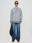 front view of model wearing Princess Polly Snoopy Tennis Club Sweater Grey Long 