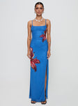 front view of model wearing Princess Polly Bespoke Maxi Dress Blue Square Neck 