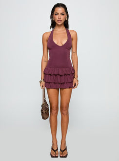 Under The Moonlight Halter Playsuit Wine