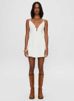 front view of model wearing Princess Polly Elpida Mini Dress White Plunger 