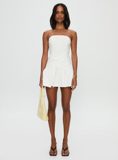 front view of model wearing Princess Polly Archetype Strapless Mini Dress White Straight Neck 