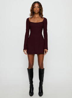 Encounters Long Sleeve Mini Dress Wine