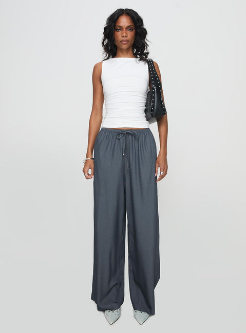 front view of model wearing Princess Polly Tallilah Pants Dark Chambray High Waisted Pants 