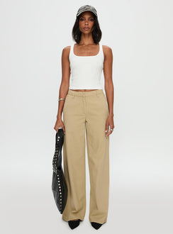 front view of model wearing Princess Polly Latitude Wide Leg Pant Beige High Waisted 