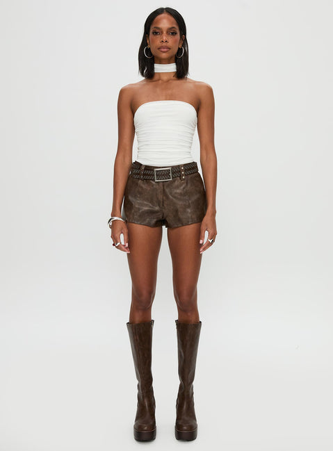 front view of model wearing Princess Polly Sorelle Scarf Bodysuit White Sleeveless 