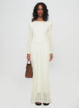 front view of model wearing Princess Polly Westy Knit Maxi Dress Cream Boat Neck 