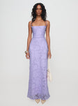 front view of model wearing Princess Polly Celena Maxi Dress Lilac Cowl Neck 