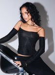 Front view of model wearing  front Princess Polly Full Sleeves Square Neck  Verity Top Black