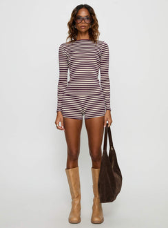 Caprise Wide Neck Long Sleeve Top Purple Stripe