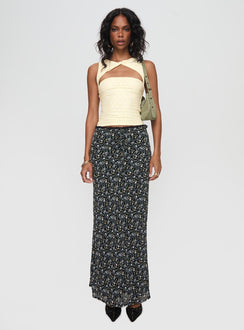 back view of model wearing Princess Polly Martiney Twisted Tank Top Yellow Sleeveless Crew Neck 