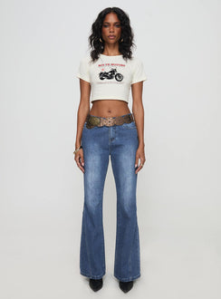 front view of model wearing Princess Polly Champ Motors Baby Tee White Short Sleeves Crew Neck 