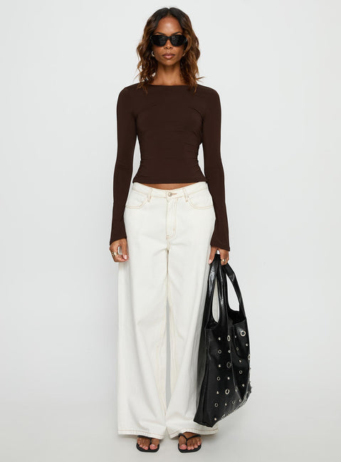 Harpur Long Sleeve Backless Top Chocolate