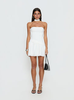 Odela Strapless Drop Waist Mini Dress White