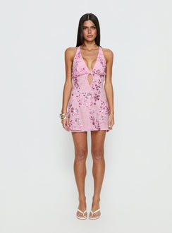 Steffie Beaded Backless Mini Dress Pink