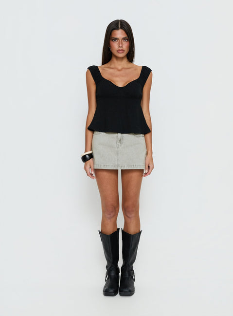 With Pleasure Puff Sleeve Linen Blouse Top Black