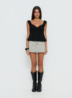   front view of model wearing Princess Polly Nicolina Low Rise Denim Mini Skirt Washed Grey Mini Skirts 