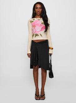 front view of model wearing Princess Polly Gezabelle Long Sleeve Top Multi Floral Sleeveless Boat Neck 