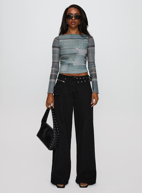 side view of model wearing Princess Polly Armali Top Multi Full Sleeves Boat Neck 