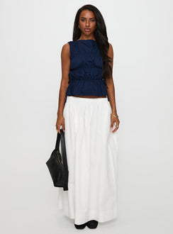front view of model wearing Princess Polly Endless Summers Tie Side Top Navy Sleeveless High Neck 