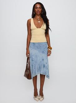   front view of model wearing Princess Polly Summer Rain Asymmetrical Midi Skirt Blue Midi Skirts 