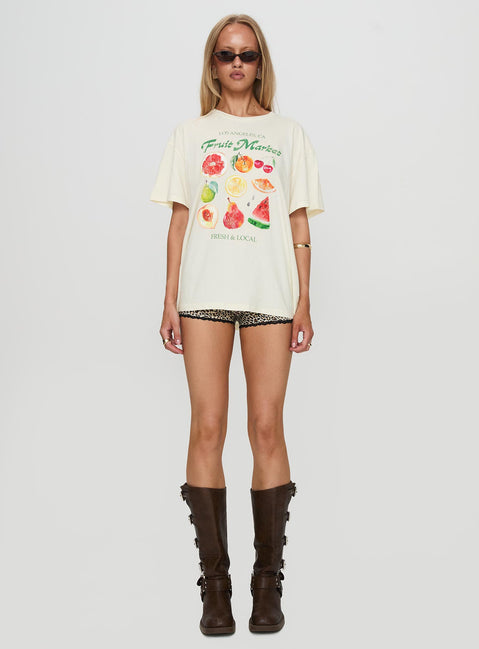 front view of model wearing Princess Polly Fruit Market Oversized Tee White Half Sleeves Crew Neck 