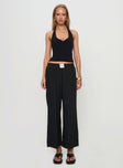 front view of model wearing Princess Polly Beach House Pants Black Low Rise Pants 