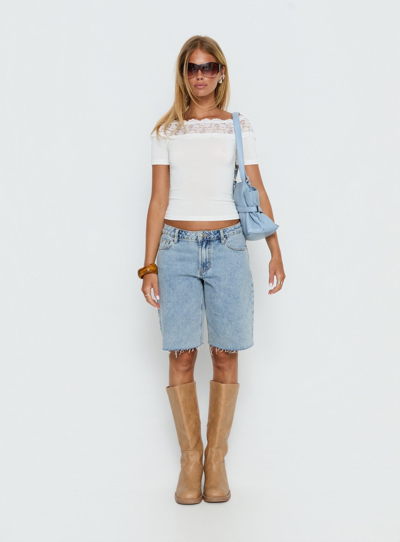 Breiann Lace Off Shoulder Short Sleeve Top White