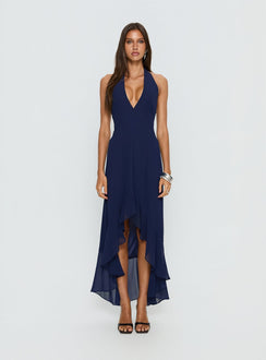 Agata Halter Frill Maxi Dress Navy