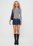 front view of model wearing Princess Polly Pratt Long Sleeve Top Grey Full Sleeves Crew Neck 