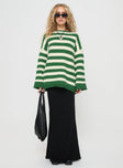 front view of model wearing Princess Polly Brando Knit Sweater Green / Cream Stripe Long 