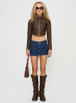 Biker jacket Faux leather, cropped fit, zip fastening, silver hardware, curved hem Non-stretch material, fully lined