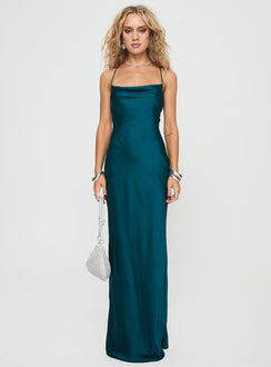 front view of model wearing Princess Polly Esti Maxi Dress Blue Square Neck 