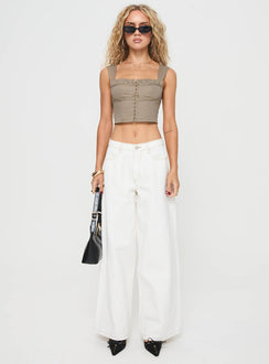 front view of model wearing Princess Polly Sunshining Top Sage Sleeveless Square Neck 