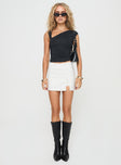 front view of model wearing Princess Polly Ander Top Black Sleeveless Asymmetric Neckline 