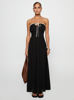 front view of model wearing Princess Polly Bijou Strapless Maxi Dress Black Straight Neck 