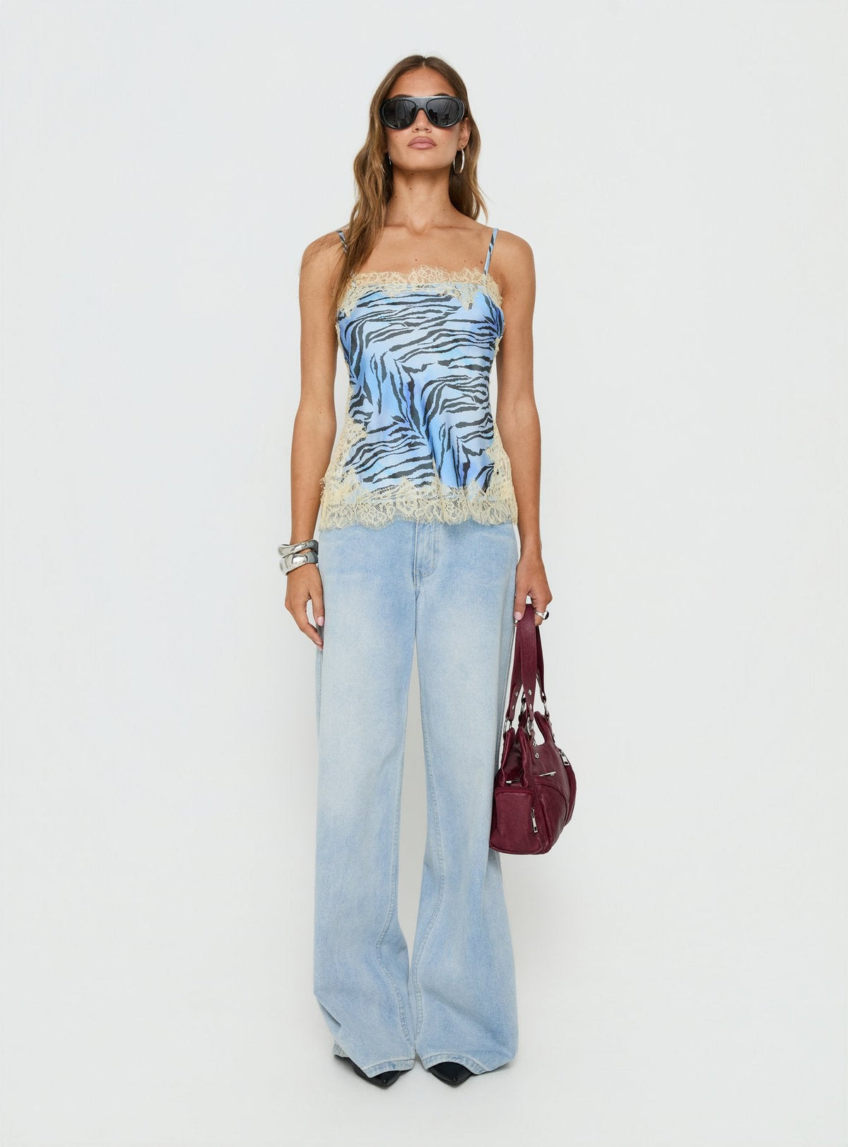 Orisse Lace Trim Cami Top Blue Zebra Multi