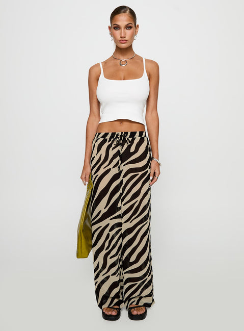 front view of model wearing Princess Polly Fyre Wide Leg Pant Zebra Low Rise Pants 