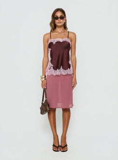 Orisse Camisole mit Spitzenbesatz Pflaume / Rosa