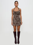 Vestaire Halter Mini Dress Leopard