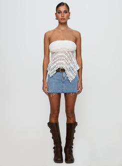 front view of model wearing Princess Polly You Were Right Strapless Textured Top Cream Sleeveless straight 