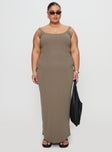 front view of model wearing Princess Polly Montwood Maxi Dress Sage Curve Scoop Neck 