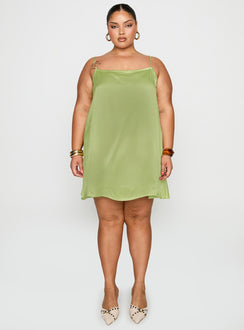 front view of model wearing Princess Polly Apple Cider Mini Dress Green Curve Square Neck 