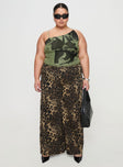 side view of model wearing Princess Polly Pantar Low Rise Pants Leopard Curve Low Rise Pants 