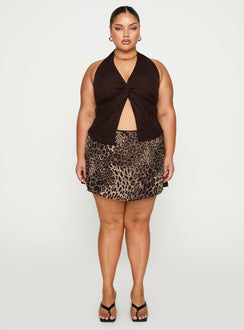   front view of model wearing Princess Polly Tejano Mini Skirt Leopard Curve Mini Skirts 