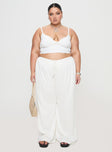 front view of model wearing Princess Polly Ogilvie Linen Blend Pants White Curve High Waisted Pants 