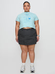 back view of model wearing Princess Polly Cheers To You Tee Blue Curve Short Sleeves Crew Neck 